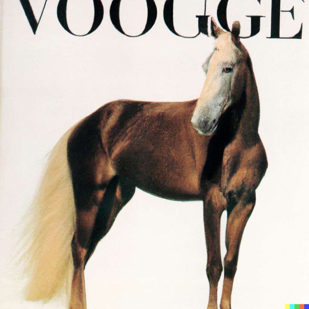 a horse, front cover of Vogue, 1990